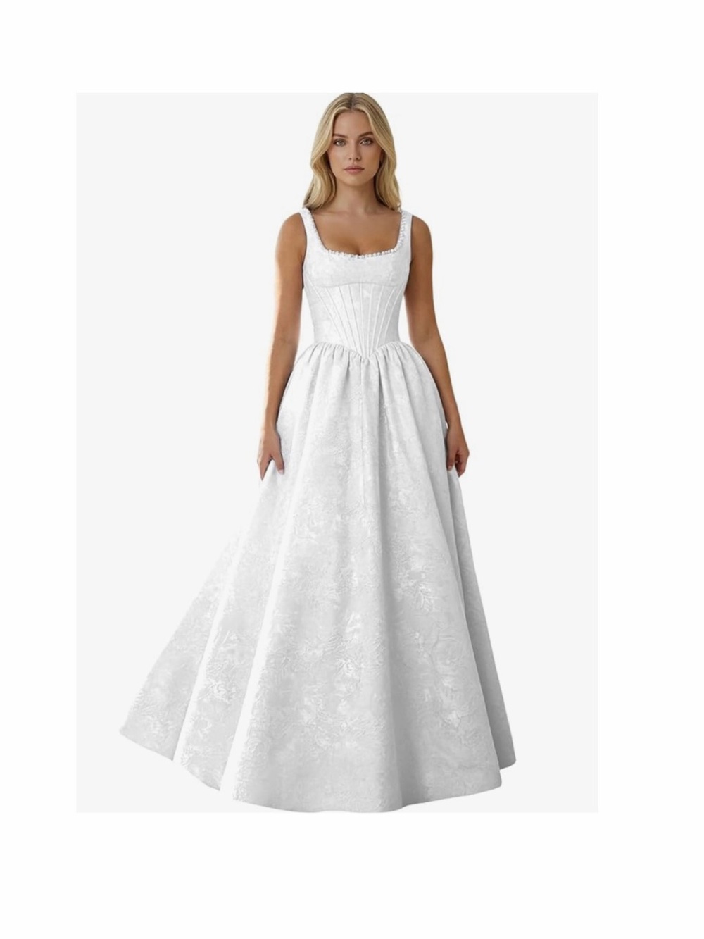 White Floral Jacquard Ball Gown Dress